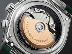 Frederique Constant Highlife Chronograph Automatic Edelstahl 41mm weiß-grünes Zifferblatt grünes Lederband limitiert – Herrenuhren Chronograph aus Edelstahl und Leder. Das Gehäuse ist rund und silber. Das Lederarmband ist grün. Das Zifferblatt ist ein Index in weiß. – Ansicht 5