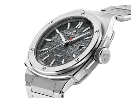 Alpina Alpiner Extreme Automatik Edelstahl 41mm graues Zifferblatt Metallband – Herrenuhren Uhr mit Datum aus Kautschuk. Das Gehäuse ist rund und silber. Das Edelstahlarmband ist silber. Das Zifferblatt ist ein Index in grau. – Ansicht 2