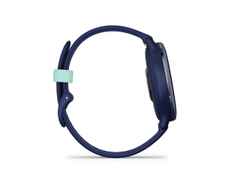 Garmin vívoactive 5 faserverstärktes Polymer marineblau 42mm marineblaues Kautschukband – Damenuhren Uhr Multifunktion aus eloxiertes Aluminium, Kautschuk, Kunststoff und PVD beschichtet. Das Gehäuse ist rund und blau. Das Kautschuk / Kunststoff / Silikon Armband ist blau. Der Zifferblatt ist digital. – Ansicht 6