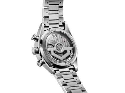 TAG Heuer Carrera Chronograph Automatik Edelstahl 39mm silberfarbenes Zifferblatt Metallband – Herrenuhren Chronograph aus Edelstahl und Keramik. Das Gehäuse ist rund und silber. Das Edelstahlarmband ist silber. Das Zifferblatt ist ein Index in silber. – Ansicht 3