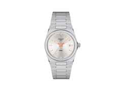 Tissot PRX Quarz Edelstahl 35mm silbernes Zifferblatt Metallband – Damenuhren Uhr mit Datum aus Edelstahl. Das Gehäuse ist rund und silber. Das Edelstahlarmband ist silber. Das Zifferblatt ist ein Index in silber.
