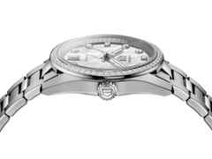 TAG Heuer Carrera Date Automatik Edelstahl 36mm weißes Perlmutt-Zifferblatt mit Brillanten Metallband – Damenuhren Uhr mit Datum aus Edelstahl. Das Gehäuse ist rund und silber. Das Edelstahlarmband ist silber. Das Zifferblatt ist ein Index in weiß. – Ansicht 5