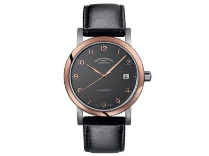 Mühle Glashütte Antaria Datum anthrazit vergoldet – Herrenuhren Uhr mit Datum aus Edelstahl. Das Armband ist ein Lederarmband. Der Zifferblatt ist arabisch.