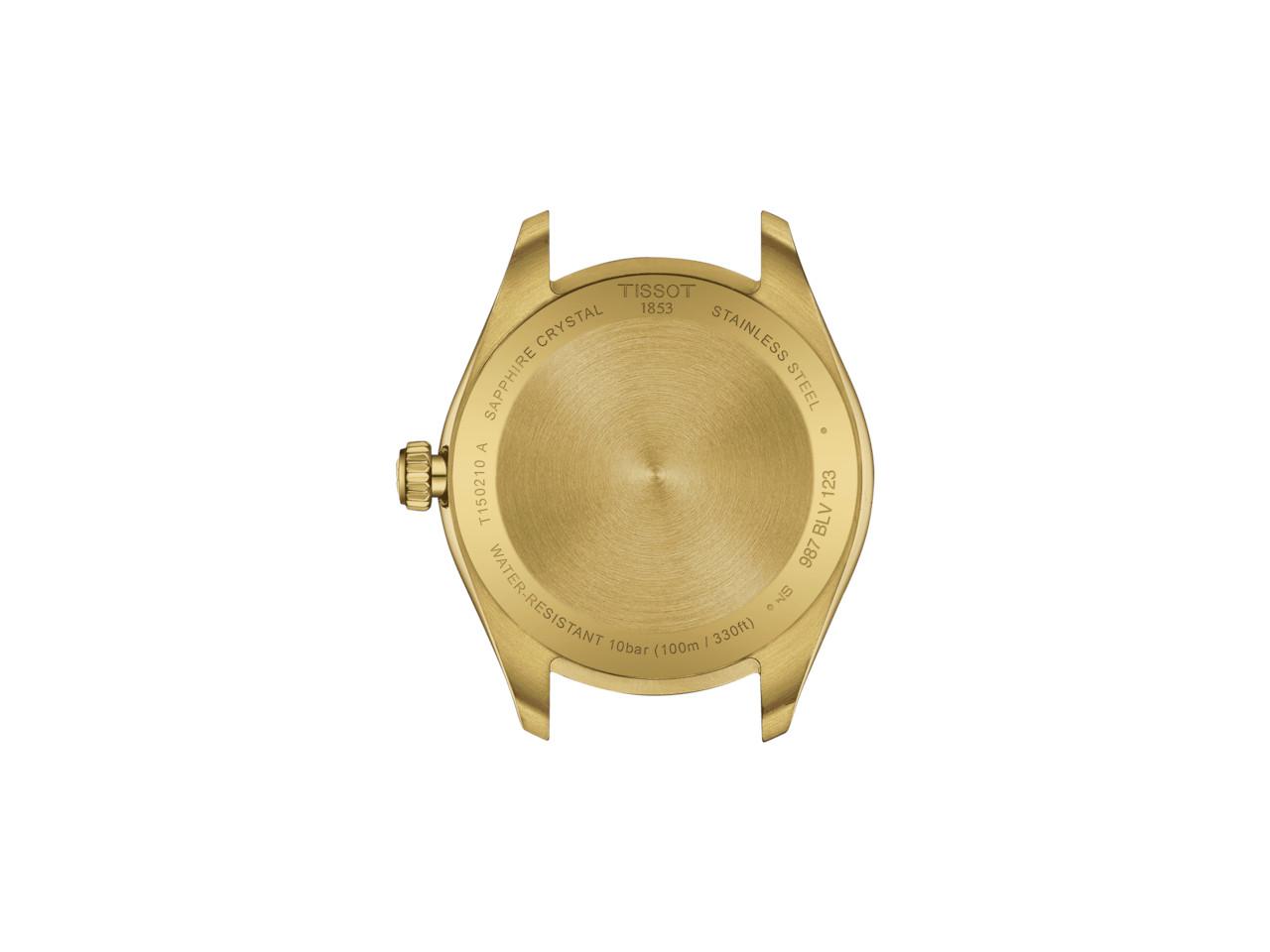 Tissot PR 100 Quarz Edelstahl gelbgoldfarben beschichtet 34mm gelbgoldfarbenes Zifferblatt Metallband gelbgoldfarben beschichtet – Damenuhren Uhr mit Datum aus Edelstahl und PVD beschichtet. Das Gehäuse ist rund und gelbgold. Das Edelstahlarmband ist gelbgold. Das Zifferblatt ist ein Index in gelbgold. – Ansicht 3