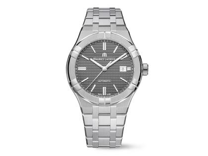 Maurice Lacroix Aikon Automatik Edelstahl 42mm graues Zifferblatt Metallband – Herrenuhren Uhr mit Datum aus Edelstahl. Das Gehäuse ist rund und silber. Das Edelstahlarmband ist silber. Das Zifferblatt ist ein Index in grau.