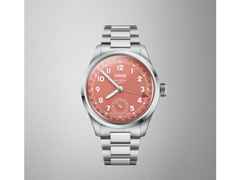 Oris Big Crown Pointer Date Calibre 403 Automatik Edelstahl 40mm rosa Zifferblatt Metallband – Herrenuhren Uhr mit Datum aus Edelstahl. Das Gehäuse ist rund und silber. Das Edelstahlarmband ist silber. Das Zifferblatt ist arabisch und rosa. – Ansicht 5