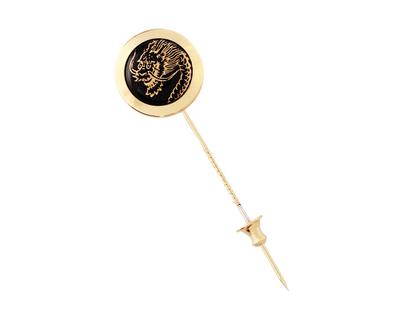 Ansteckschmuck Nadel in gelbgold und aus 925 Silber vergoldet und Porzellan.
