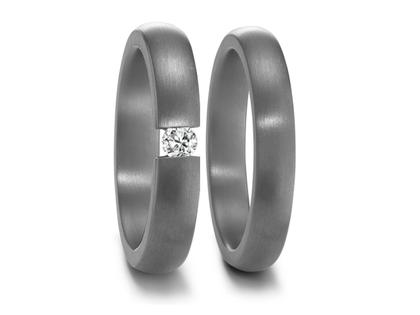 TeNo Partnerringe aus Tantal 4,0mm gewölbt mit Brillant 0,100ct – Ringe Trauring mit Besatz aus Tantal.