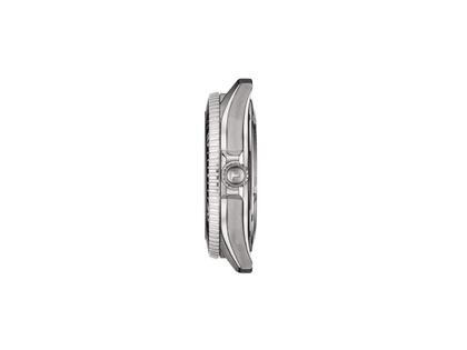 Tissot Seastar 1000 Powermatic 80 Automatik Edelstahl 40mm graues Zifferblatt Metallband – Herrenuhren Uhr mit Datum aus Edelstahl. Das Gehäuse ist rund und silber. Das Edelstahlarmband ist silber. Das Zifferblatt ist ein Index in grau. – Ansicht 2