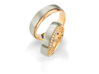 Max Kemper Trauring Paar Weißgold und Roségold 6,5mm gewölbt und Brillanten 0,080ct – Ringe Trauring mit Besatz aus 585 Weißgold.