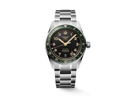 Longines Spirit Zulu Time Automatik Edelstahl 39mm schwarzes Zifferblatt Metallband – Herrenuhren Uhr mit Datum aus Edelstahl und Keramik. Das Gehäuse ist rund und silber. Das Edelstahlarmband ist silber. Das Zifferblatt ist arabisch Index und schwarz.