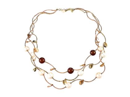 Elaine Firenze Collier Gelbgold/Rotgold mit Süßwasserperlen 3-reihig – Halsschmuck Collier aus 585 Gelbgold, 585 Rotgold und und .