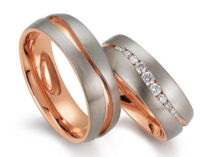 Gerstner Exclusiv Trauring Paar 4 – Ringe Trauring mit Besatz aus 585 Weißgold/Rotgold.