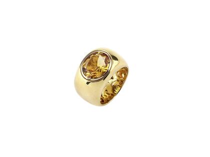 Juwelier Roller Gress-Rinck Bandring Gelbgold mit gelbem Citrin – Ringe Ring mit Besatz in gelbgold und aus 750 Gelbgold.
