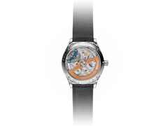 H. Moser & Cie. Endeavour Centre Seconds Concept Funky Blue Automatic Double Hairspring Limited Edition – Herrenuhren Uhr ohne Datum aus Edelstahl. Das Gehäuse ist rund und silber. Das Lederarmband Kroko / Alligator ist grau. Das Zifferblatt ist ein Index in blau. – Ansicht 5
