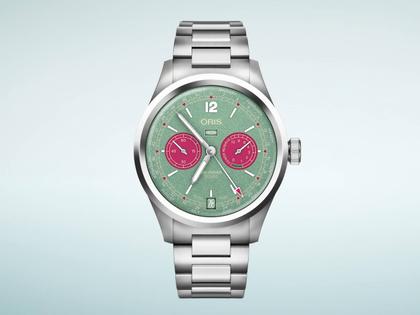 Oris Big Crown Calibre 113 Handaufzug Edelstahl 43mm grünes Zifferblatt Metallband – Herrenuhren Uhr mit Datum aus Edelstahl. Das Gehäuse ist rund und silber. Das Edelstahlarmband ist silber. Das Zifferblatt ist arabisch Index und grün. – Ansicht 2