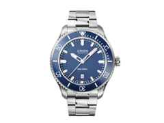 Union Glashütte Belisar  Datum Sport Automatik Edelstahl 45mm blaues Zifferblatt Metallband – Herrenuhren Uhr mit Datum aus Edelstahl. Das Gehäuse ist rund und silber. Das Edelstahlarmband ist silber. Das Zifferblatt ist ein Index in blau.