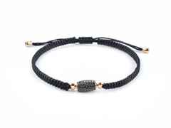 Jörg Heinz Makramee-Armband schwarz 17cm Tönnchen aus Rotgold mit Brillanten 0,462ct – Armschmuck Armband in schwarz und aus 750 Rotgold.