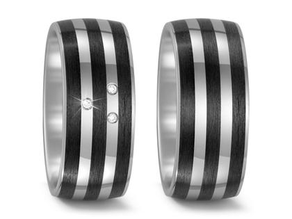 TitanFactory Carbon Titan Partnerringpaar 15 – Ringe Trauring mit Besatz aus Carbon, Titan und und .