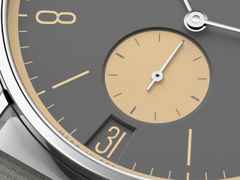 Nomos Glashütte Tangente 38 Datum "175 Years Watchmaking - Haifischgrau" Handaufzug Edelstahl graues Zifferblatt graues Textilband Glasboden – Herrenuhren Uhr mit Datum aus Edelstahl. Das Gehäuse ist rund und silber. Das Textilarmband ist grau. Das Zifferblatt ist arabisch Index und grau. – Ansicht 6