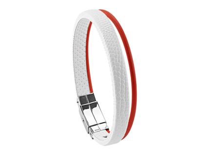 Wendestein/ Balance Band Armband Urban White Kalbsleder geprägt rot – Armschmuck Armband aus Edelstahl, Kautschuk, Leder und und .