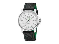 Mühle Glashütte 29er Big Edition Sachsen Automatik Edelstahl 42,4mm weißes Zifferblatt schwarzes Canvasband – Herrenuhren Uhr mit Datum aus Edelstahl und Leder. Das Gehäuse ist rund und silber. Das Textilarmband ist schwarz. Das Zifferblatt ist ein Index in weiß.