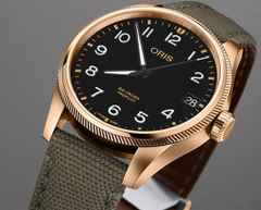 Oris Big Crown ProPilot Big Date Automatik Bronze 41mm schwarzes Zifferblatt grünes Textilband – Herrenuhren Uhr mit Datum aus Bronze und Edelstahl. Das Gehäuse ist rund und silber. Das Textilarmband ist grün. Das Zifferblatt ist arabisch und schwarz. – Ansicht 4