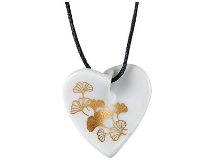 Meissen Anhänger Geschwungenes Herz "Ginkgo Gold" – Anhänger Anhänger ohne Besatz aus Porzellan.