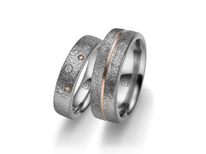 Tantalum Trauringpaar aus Tantal und Roségold 7,0mm gerade mit Brillanten 0,020ct – Ringe Trauring mit Besatz aus 750 Rotgold, Tantal und und .