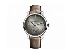 H. Moser & Cie. Endeavour Perpetual Calendar Grau Fumé Handaufzug Weißgold 40,8mm graues Zifferblatt braunes Lederband – Herrenuhren Uhr mit Kalender aus 750 Weißgold. Das Gehäuse ist rund und silber. Das Lederarmband ist braun. Das Zifferblatt ist ein Index in grau.