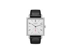 Nomos Glashütte Tetra neomatik 39 Automatik Edelstahl 33mm weißes Zifferblatt schwarzes Lederband – Damenuhren Uhr ohne Datum aus Edelstahl. Das Gehäuse ist quadratisch und silber. Das Lederarmband ist schwarz. Das Zifferblatt ist arabisch Index und weiß.