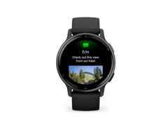 Garmin vívoactive 5 faserverstärktes Polymer schwarz 42mm schiefergraues Kautschukband – Damenuhren Uhr Multifunktion aus eloxiertes Aluminium, Kautschuk, Kunststoff und PVD beschichtet. Das Gehäuse ist rund und schwarz. Das Kautschuk / Kunststoff / Silikon Armband ist anthrazit. Der Zifferblatt ist digital. – Ansicht 2