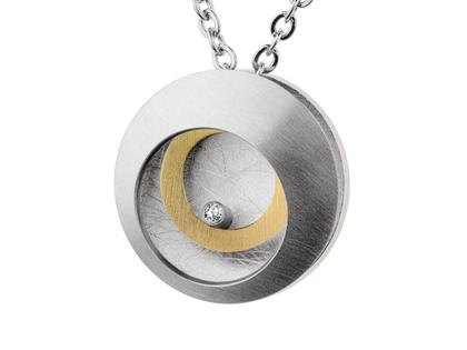 Ernstes Design AN941 Anhänger Edelstahl matt/kratzmatt teilweise gelbvergoldet mit Brillant – Anhänger Anhänger mit Besatz aus Edelstahl und und vergoldet.