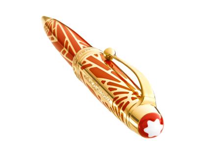Montblanc The Origin Collection Solitaire Midsize Kugelschreiber korallfarbenes Edelharz vergoldet – Schreibgeräte Kugelschreiber in rot und aus Metall und vergoldet. – Ansicht 3