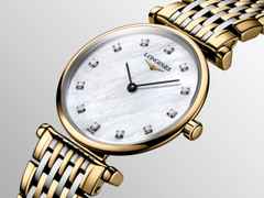 Longines La Grande Classique Quarz Edelstahl Gelbgold-PVD 24mm weißes Perlmutt-Zifferblatt mit Diamanten Metallband – Damenuhren Uhr ohne Datum aus Edelstahl und PVD beschichtet. Das Armband ist ein Edelstahlarmband. Der Zifferblatt ist ein Index. – Ansicht 2