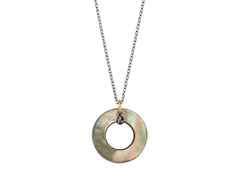 Gellner Sonderedition Collier "Roller Dark Edition" Silber 45cm Kreis aus schwarzem Perlmutt mit Briolett 0,230ct – Halsschmuck Collier aus 750 Rotgold, 925 Silber und und .