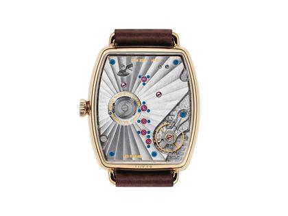 Nomos Glashütte Lux Zobel Handaufzug Roségold 38,5mm weiß-braunes Zifferblatt braunes Lederband – Damenuhren Uhr ohne Datum aus 750 Rotgold. Das Gehäuse ist sonstige Form und roségold. Das Lederarmband ist braun. Das Zifferblatt ist ein Index in braun. – Ansicht 3