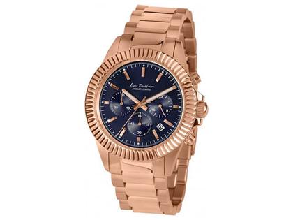Jacques Lemans La Passion Quarz  Chrono    IP rosé Edelstahl blau Edelstahlband – Herrenuhren Chronograph aus Edelstahl. Das Gehäuse ist rund und roségold. Das vergoldetes Edelstahlarmband ist roségold. Das Zifferblatt ist ein Index in blau.