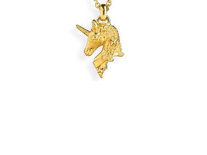 Drachenfels Design Sternenglanz und Schattentanz Anhänger Einhorn Bright  klein  gelbgoldplattiert – Anhänger Anhänger ohne Besatz aus 925 Silber.