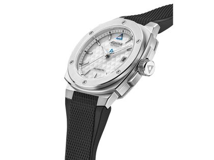 Alpina Alpiner Extreme Solarmetre Quarz Edelstahl 38mm weißes Zifferblatt schwarzes Kautschukband – Herrenuhren Uhr mit Datum aus Edelstahl und Kautschuk. Das Gehäuse ist rund und silber. Das Kautschuk / Kunststoff / Silikon Armband ist schwarz. Das Zifferblatt ist ein Index in weiß. – Ansicht 2