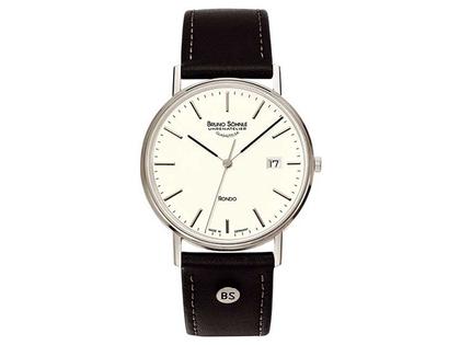 Bruno Söhnle Glashütte Rondo Herrenuhr silber Index Lederband – Herrenuhren Uhr mit Datum aus Edelstahl. Das Gehäuse ist rund und silber. Das Lederarmband ist schwarz. Das Zifferblatt ist ein Index in silber.
