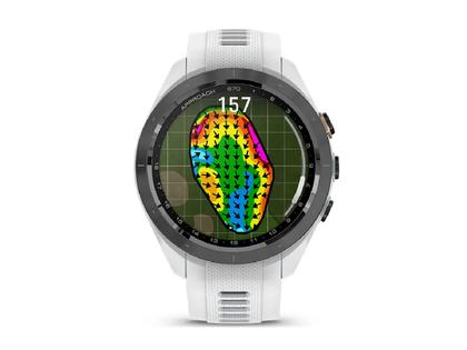 Garmin Approach S70 Smartwatch Kunststoff 42mm digitale Anzeige weißes Silikonband – Herrenuhren Uhr Multifunktion aus Keramik und Kunststoff. Das Gehäuse ist rund und grau. Das Kautschuk / Kunststoff / Silikon Armband ist weiß. Das Zifferblatt ist digital und schwarz. – Ansicht 2