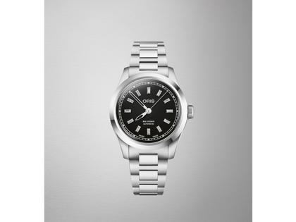 Oris Big Crown Automatik Edelstahl 34mm schwarzes Zifferblatt mit Diamanten Metallband – Damenuhren Uhr ohne Datum aus Edelstahl. Das Gehäuse ist rund und silber. Das Edelstahlarmband ist silber. Das Zifferblatt ist ein Index in schwarz. – Ansicht 4