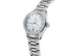 TAG Heuer Carrera Date Automatik Edelstahl 29mm weißes Perlmutt-Zifferblatt mit Brillanten Metallband – Damenuhren Uhr mit Datum aus Edelstahl. Das Gehäuse ist rund und silber. Das Edelstahlarmband ist silber. Das Zifferblatt ist ein Index in weiß. – Ansicht 2