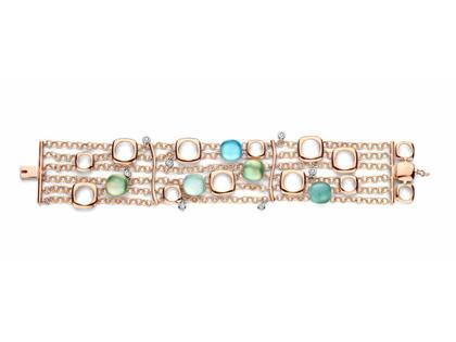 Bigli Mini Sweety Armband Roségold mit verschiedenfarbigen Steinen und Brillanten 0,240ct – Armschmuck Armband aus 750 Rotgold.