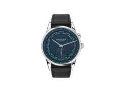 Nomos Glashütte Zürich Weltzeit Nachtblau Automatik Edelstahl 40mm weißes Zifferblatt schwarzes Lederband – Herrenuhren Uhr ohne Datum aus Edelstahl und Leder. Das Gehäuse ist rund und silber. Das Lederarmband ist schwarz. Das Zifferblatt ist ein Index in blau.