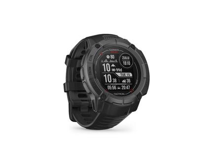 Garmin Instinct 2X Solar Tactical faserverstärktes Polymer schwarz 50 mm Kautschukband schwarz – Damenuhren Uhr Multifunktion aus Kautschuk und Kunststoff. Das Gehäuse ist rund und schwarz. Das Kautschuk / Kunststoff / Silikon Armband ist schwarz. Das Zifferblatt ist digital und schwarz. – Ansicht 5