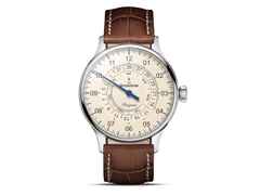 MeisterSinger Pangaea Day Date, 40mm Automatik elfenbein – Herrenuhren Uhr mit Datum aus Edelstahl und Leder. Das Armband ist ein Lederarmband. Der Zifferblatt ist arabisch.