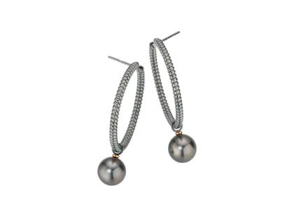 Gellner Urban Wired XL Ohrhänger Silber grau mit Tahitiperle – Ohrschmuck Ohrhänger in grau und aus 750 Rotgold, 925 Silber und rhodiniert.