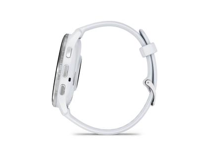 Garmin Venu 3 faserverstärktes Polymer Steinweiß 45mm steinweißes Kautschukband – Herrenuhren Uhr Multifunktion aus Edelstahl, Kautschuk und Kunststoff. Das Gehäuse ist rund und weiß. Das Kautschuk / Kunststoff / Silikon Armband ist weiß. Das Zifferblatt ist digital und schwarz. – Ansicht 4